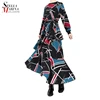 2019 autumn fashion women's wholesale lace-up Slim Geometric patterns Long sleeve plus size dress ladies maxi dress