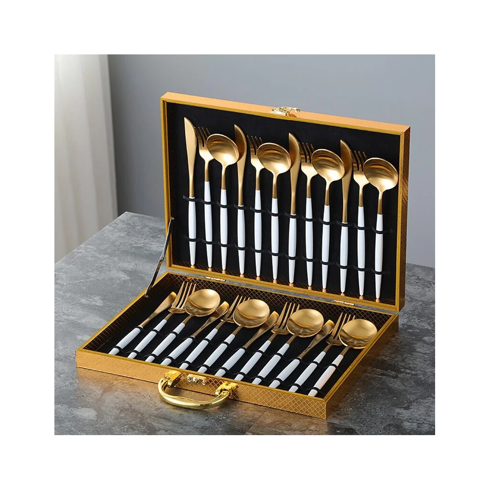 

Stainless Steel 24 pcs Cutlery set hotel flatware restaurant flatware, Gold