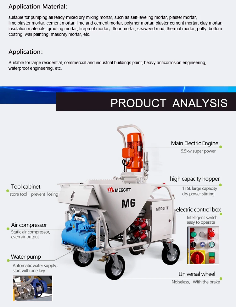 M6 High Quality Mortar Cement Gypsum Base Spray Plastering Machine Not