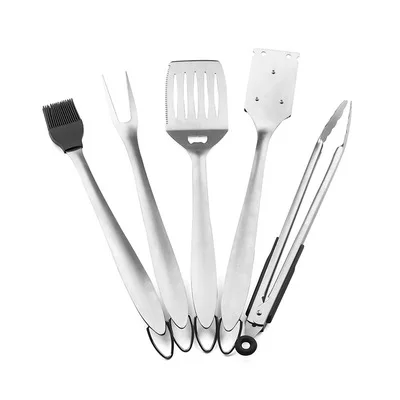 

FS New product 5pcs Stainless Steel Spatula, Fork, Basting Brush & Tongs barbecue tools