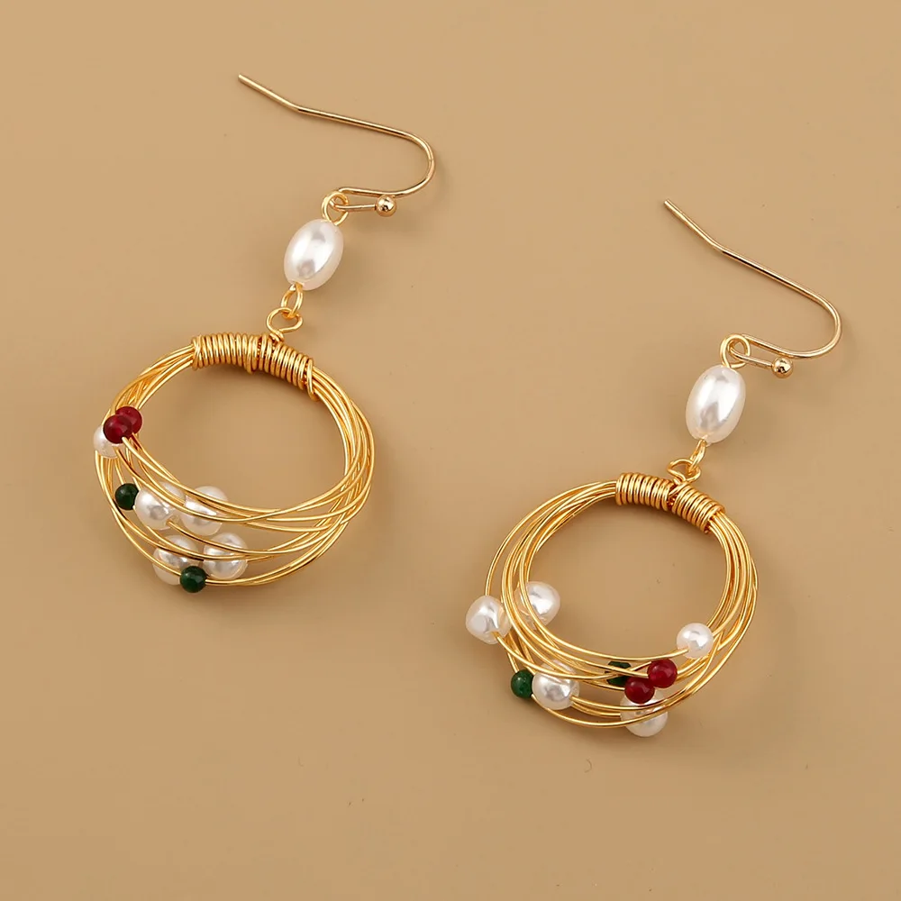 

Elegant women handmade gold freshwater pearl drop dangle earrings jewelry