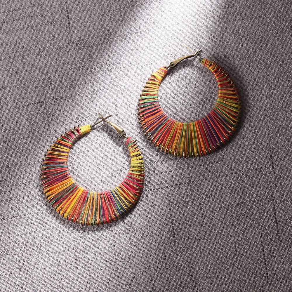 

Fashion Bohemian Ethnic Style Geometric Oval Handmade Winding Earrings, Colors