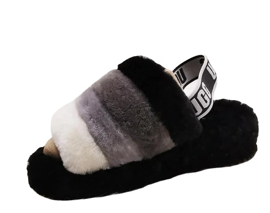 

High quality of genuine sheepskin fur uggly slippers for women beautiful colors, Black/pink/grey/red/yellow