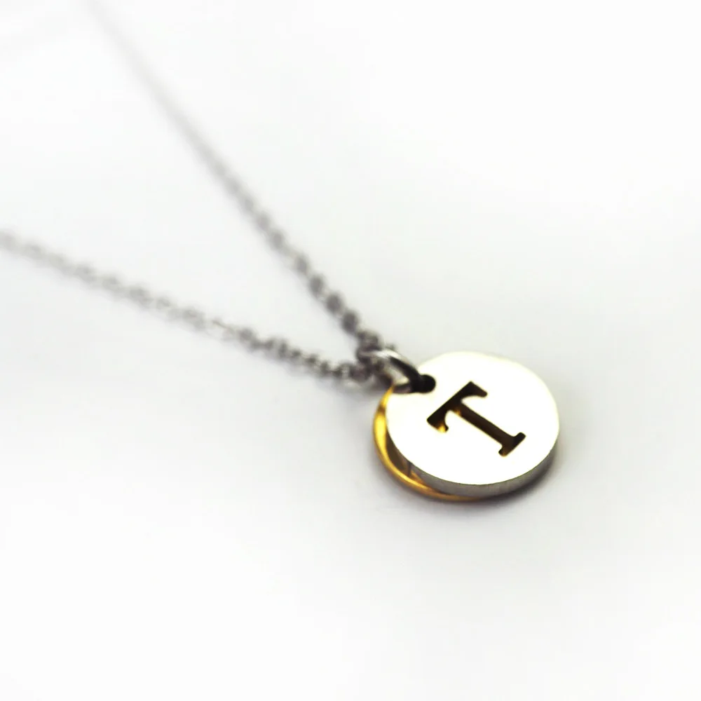 

Simple Gold Plated Stainless Steel Coin Pendant Necklace Hollow Initial Necklace, Picture color