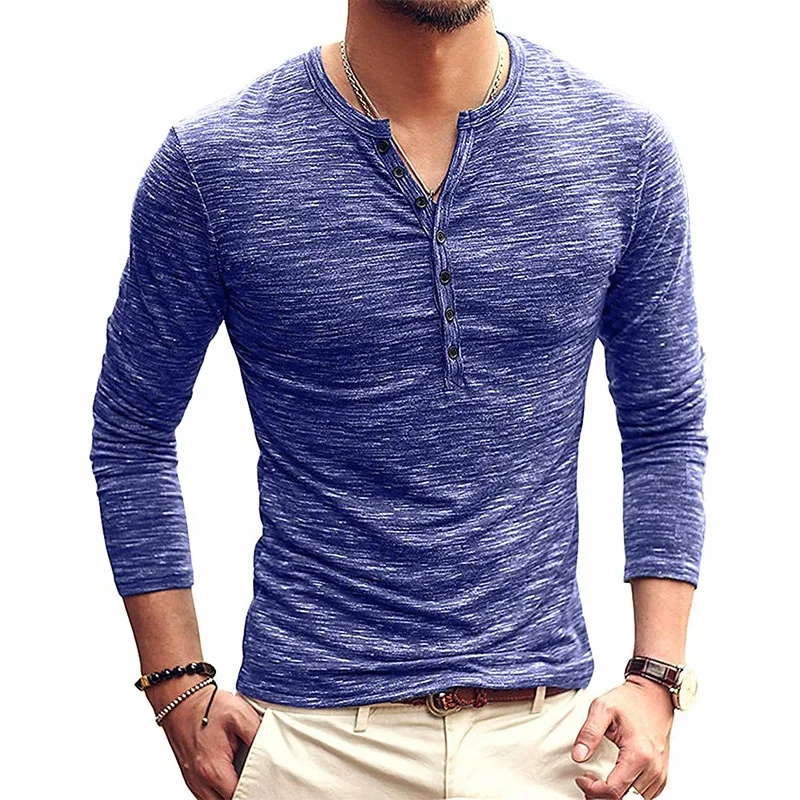 

Men V-neck Long Sleeve Slim Buttons Solid Male Clothing Plus Size Casual Stylish t shirt