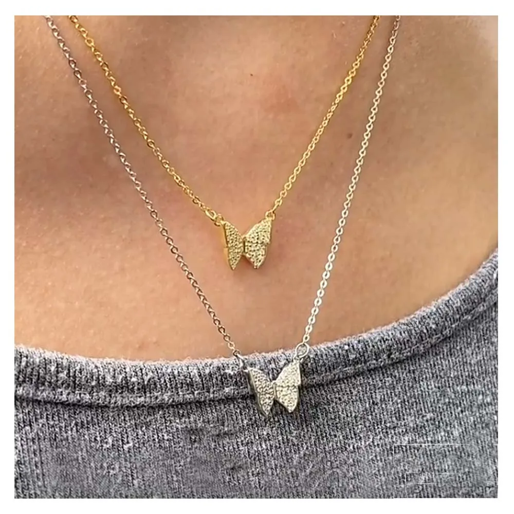 

Dylam 925 Sterling Silver Chain Gold Plated Fashion Statement Zircon Luxury Bling Butterfly Pendant Trendy Jewelry Necklace