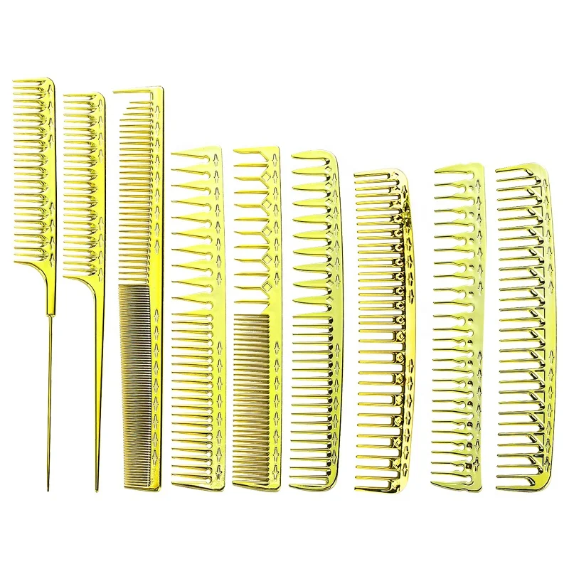 

Premium Quality 9pcs Electroplated Gold Color Comb Hair Cutting Barber Stylish Hairdressing Plating Comb for Men Women