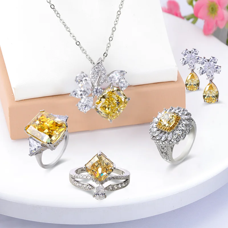 

starsgem crushed ice cut yellow Amerian material cz yellow color cubic zirconia jewelry set