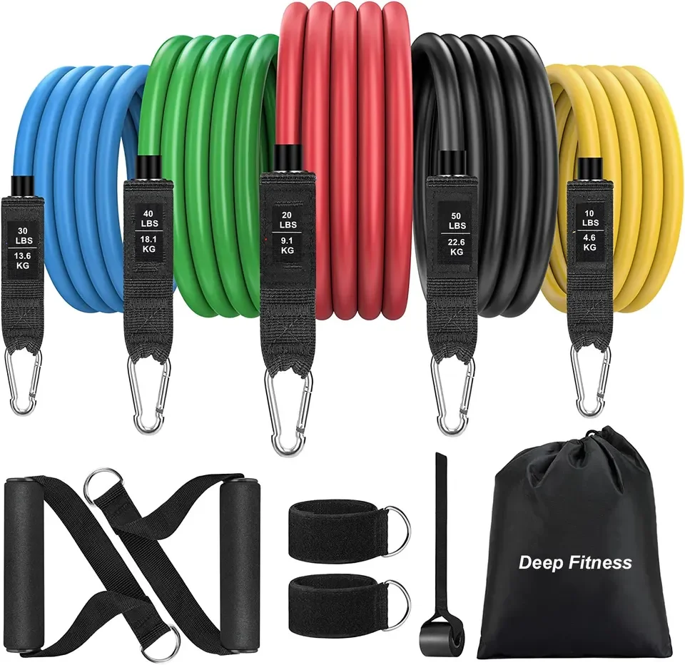 

Factory Wholesale 11pcs Expander Training Resistance Tube Bands Set With Foam Handles