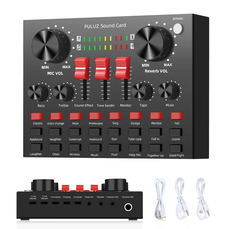 

PULUZ Live Broadcasting Sound Card Sound Recording Sound Mixer for Mobile Phone / Computer / Laptop / Tablet PC