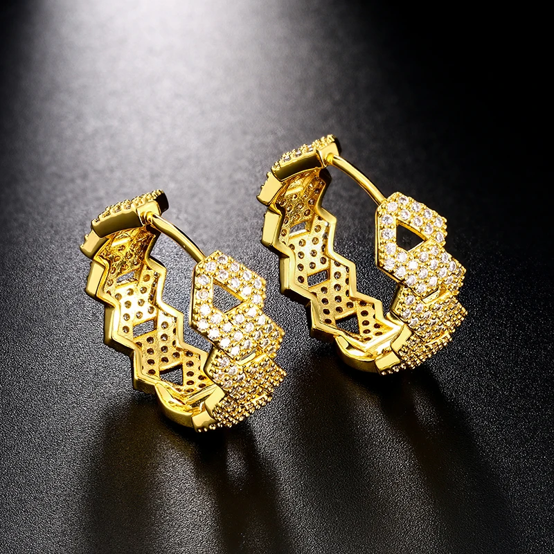 

Drop Shipping Hot Selling Gold Plated Hip Hop Earring Luxury Party BlingBling Zircon Diamond Ring For Men Women, White gold