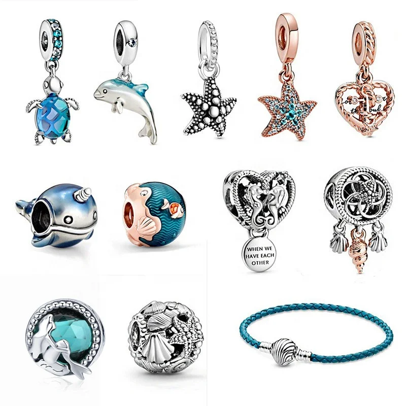 

2020 Summer Series Marine Life 925 Silver New Starfish Dolphins Narwhal Charms fit pandoras Original handmade charm fit pandora