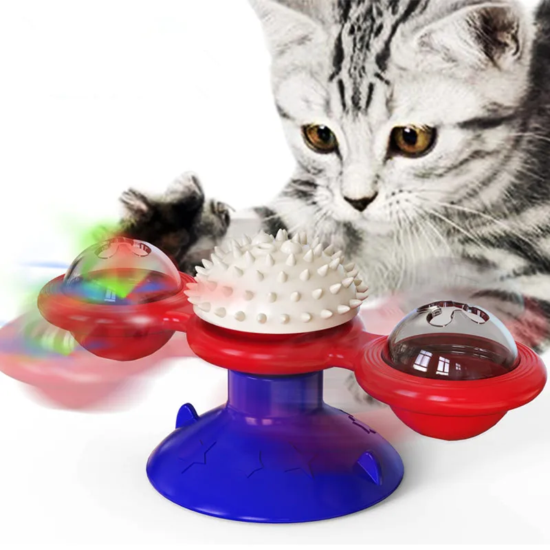 

Pet Smart Glow Interactive Plastic Teeth Grinding Catnip Ball Windmill Set Cat Toothbrush Educational Toys, Blue, green, yellow