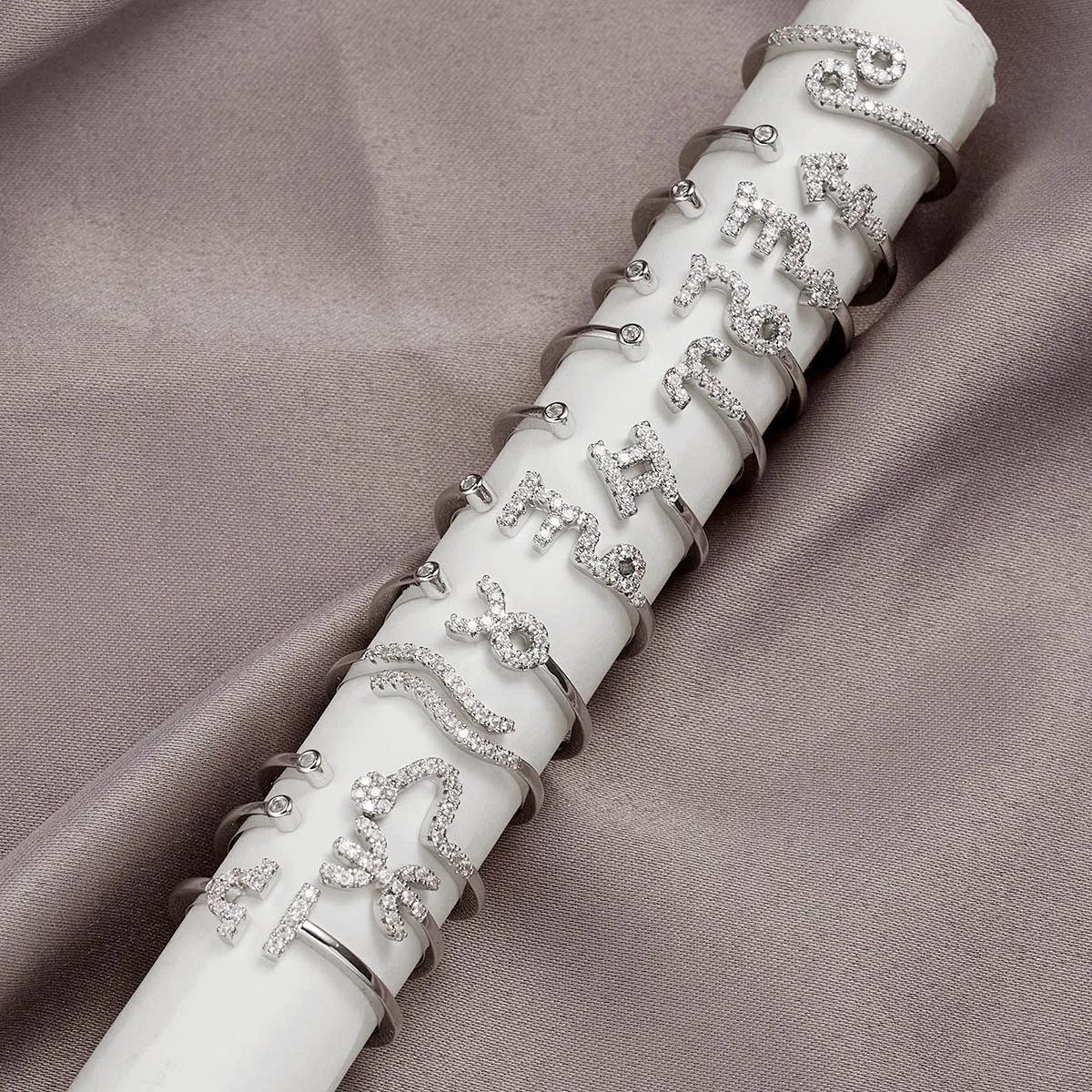 

Fashion Statement Rings Silver Color Alloy Zodiac Sign Jewelry For Women Charm Rhinestone Rings