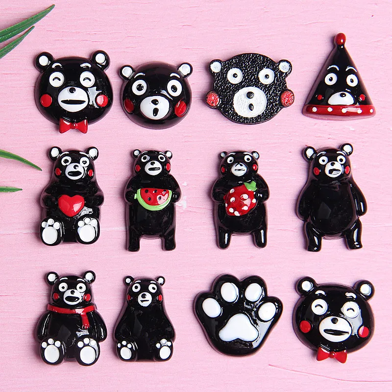 Miễn Ph&iacute; Vận Chuyển 10 Pcs Dễ Thương H&igrave;nh Dạng Hỗn Hợp M&agrave;u Đen Phim Hoạt H&igrave;nh Gấu Nhựa Nh&acirc;n Tạo Flatback Nhựa Cứng Cabochon DIY Craft Embellishments