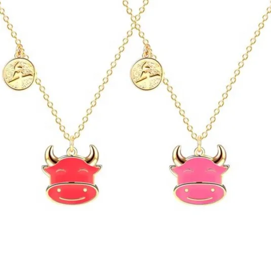 

Chinese Zodiac OX Jewely Cattle Red To Pink 925 Sterling Silver Temperature Necklace, White, gold