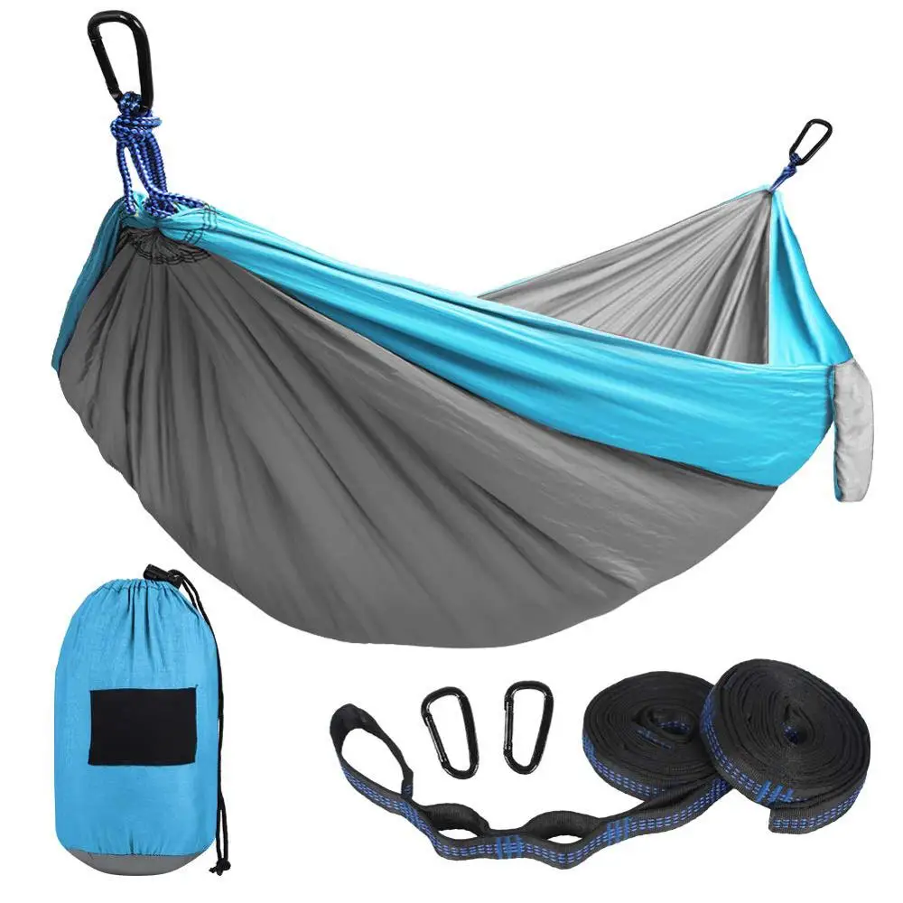 

210T Hammock Set 2 Person Outdoor Nylon Waterproof Hammock Hanging With Carabiner And Loop Strap, Muti - color