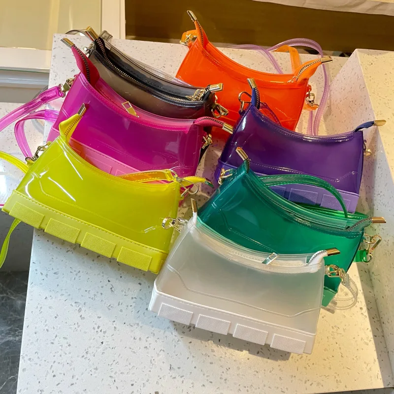 

Personality Colorful Unique Boots Clear Transparent Purse 2021 Summer New Neon Clear Jelly Purse Handbag, 4 colors