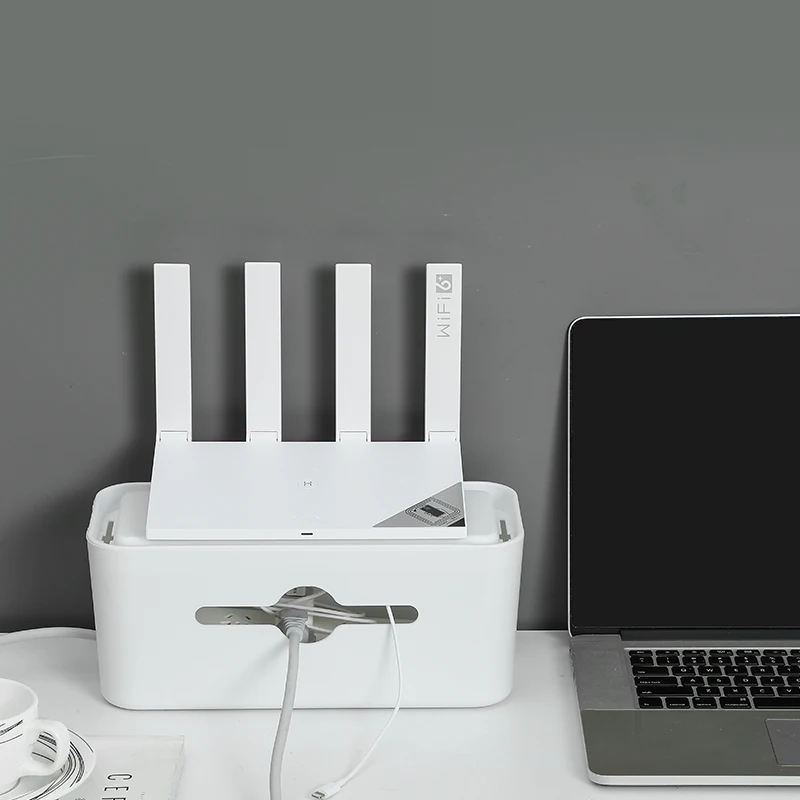 

Factory direct sale New Style Desktop Anti-dust Phone Holder Multi Power Plug Socket Storage Box Cable Wire Cord Organizer Box, White,gray