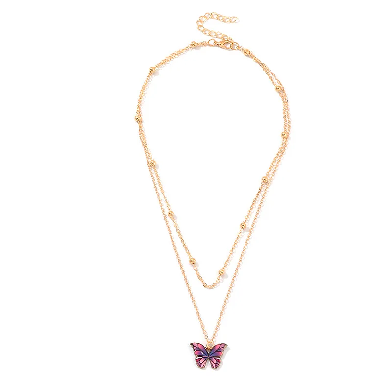 

2020 New Arrivals Multi Layer Animal Butterfly Charm Necklace Color Enamel Butterfly Pendant Necklace