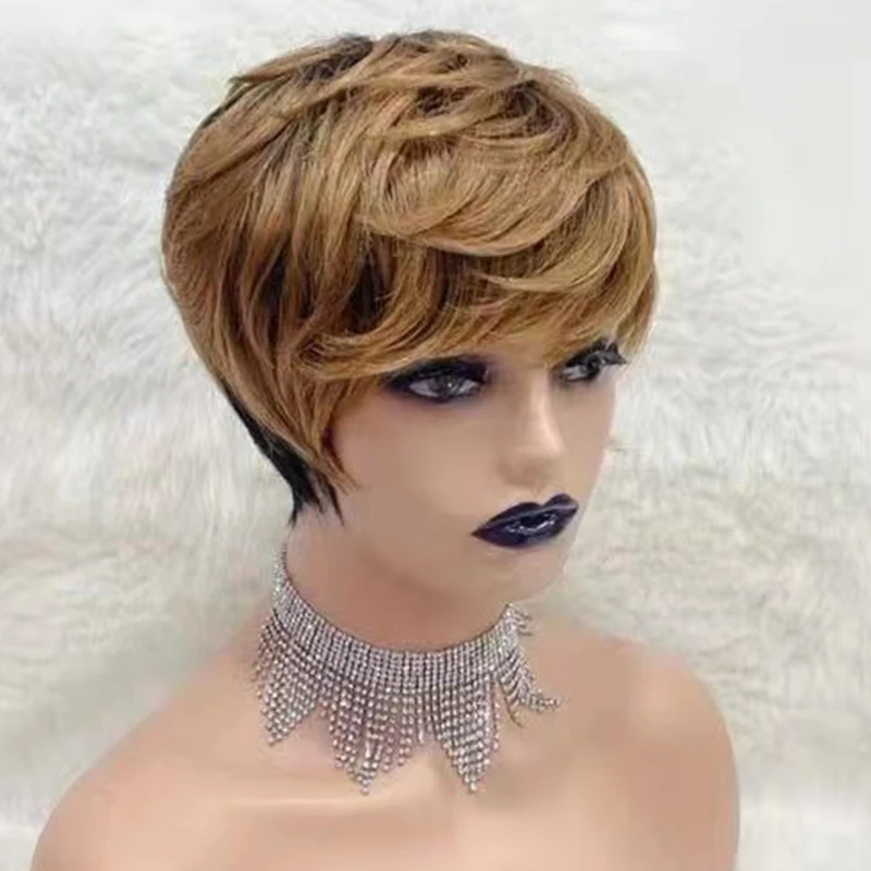 

Letsfly Curly Non Lace Machine Made Wigs Human Hair Short Cut Wigs Fashion Style Ombre Color 5pcs Hair Wigs Free Shipping