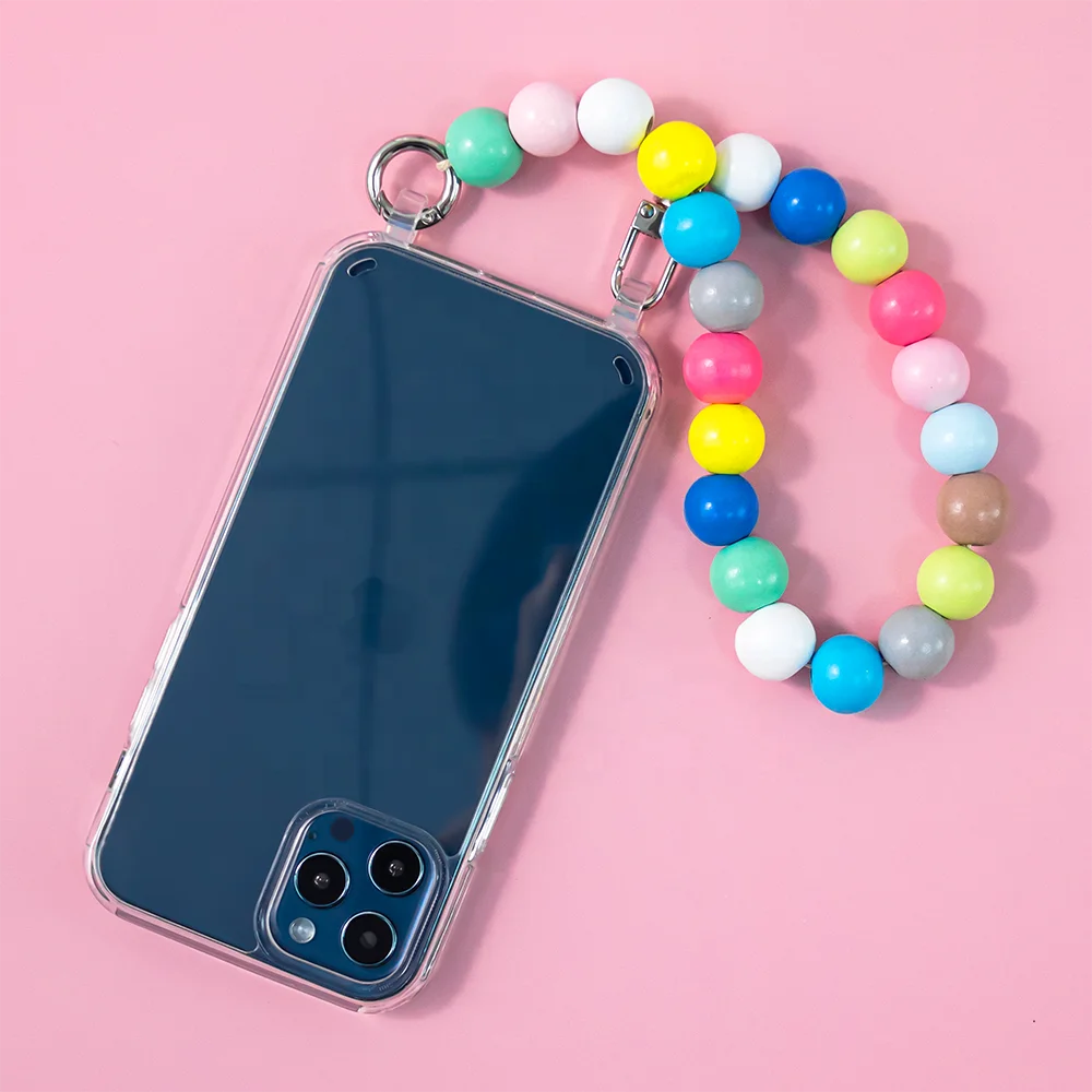 

Summer phone chain handmade colorful bead strap hot selling custom diy wooden beads for iphone case, Colourful