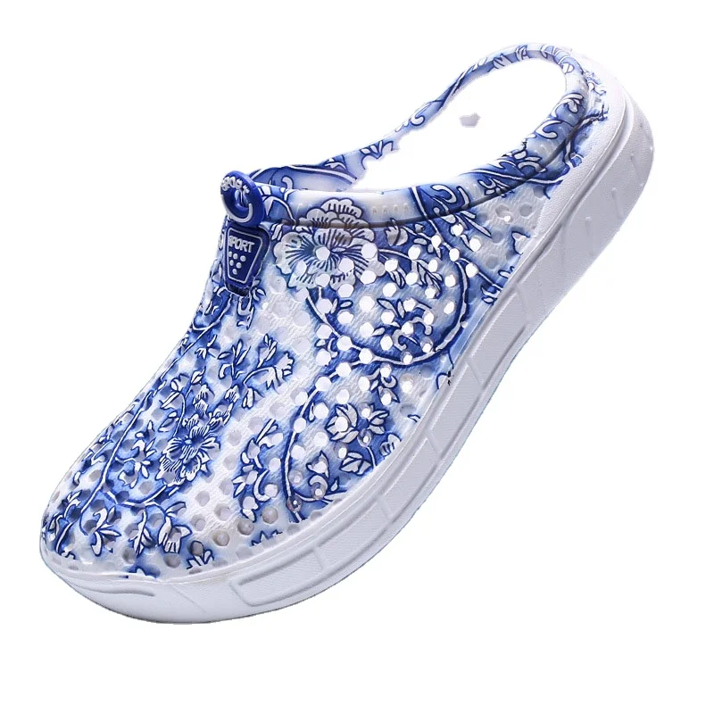 

Blue and white porcelain hollow shoes fashion trend men and women couples home beach pattern tide comfortable shoes, As shown in figure