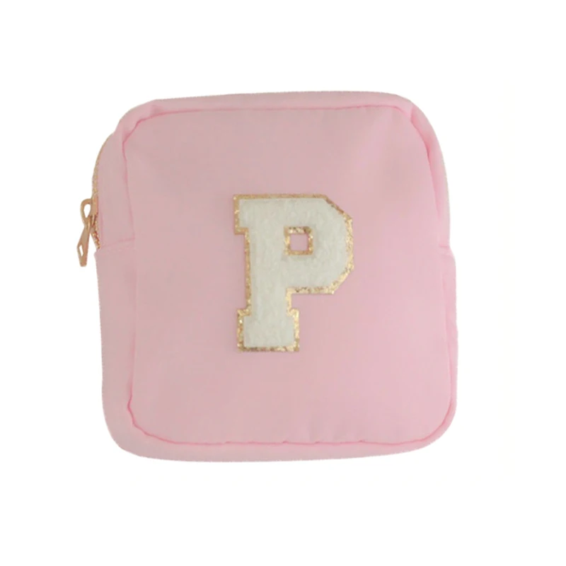 

Popular Customized Cosmetic Toiletry Bag Chenille Varsity Letter Patches Waterproof Nylon Cosmetic Pouch