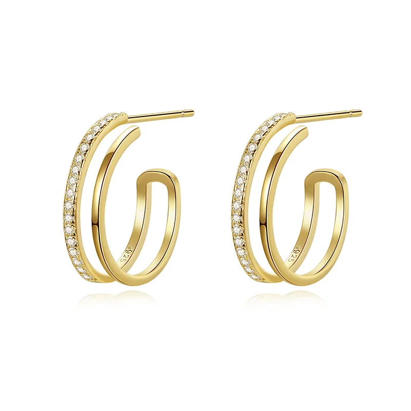 

Hainon S925 Sterling Silver Gold Plated Premium Sense Simple Earrings French Style Delicate Double Earring Hoops Wholesale