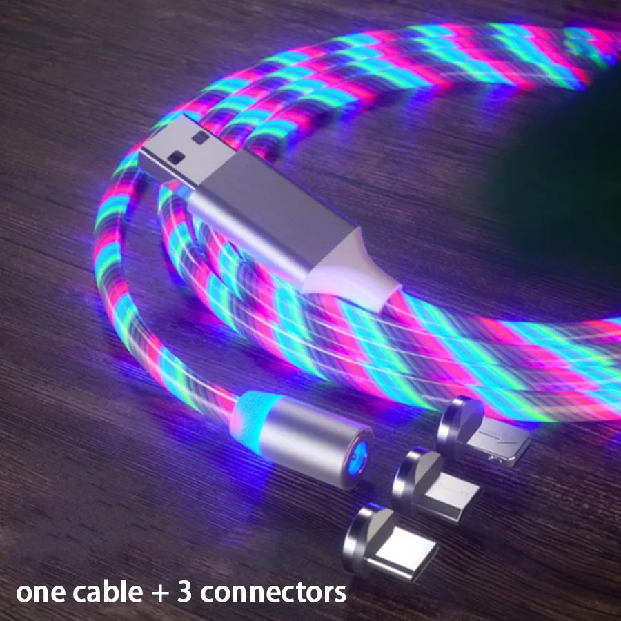 

3 In 1 Streamer Magnetic Charging Data Cable Lighting Usb Micro Phone Accessories Type C Fast Charging Magnetic Usb Cable, Blue /red/green/colored