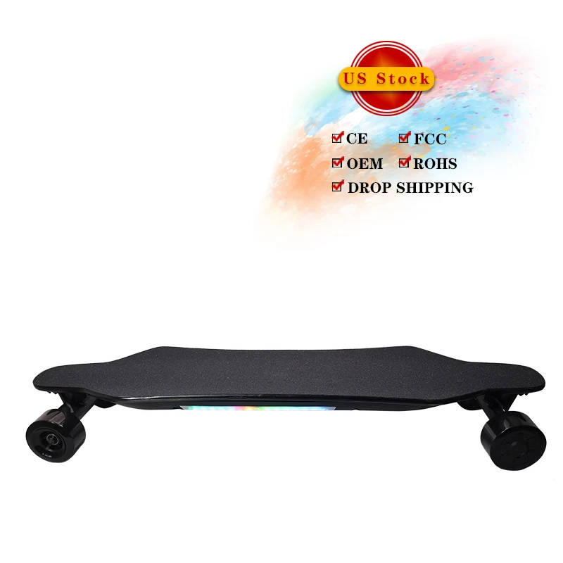 Plegable all Terrain Led Flash Skateboard 6.9kg Net Weight 40km/h 4 wheel remote control e skateboard, Black