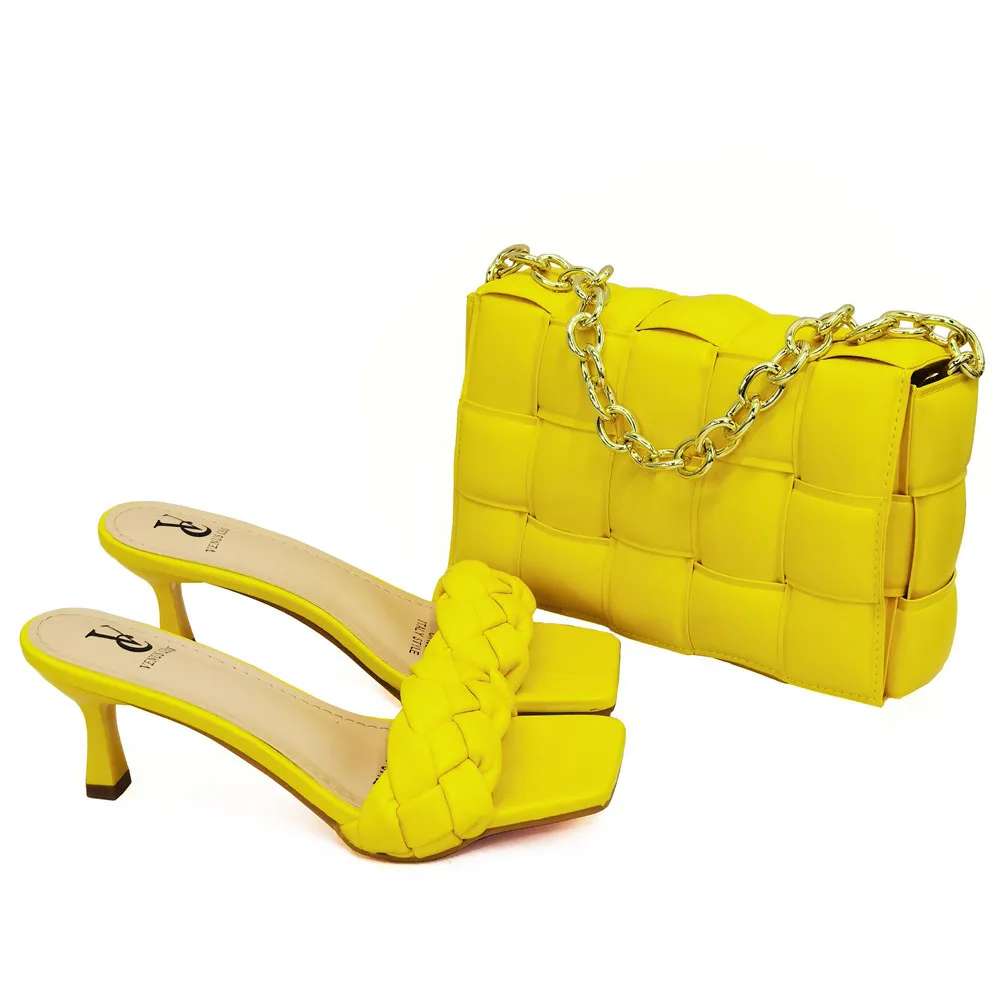 

Chain Bag Woven Middle Heel Spot Italian Shoes And Bag Set Fashion Party Women Shoes And Bag Sets For Women, Customized color