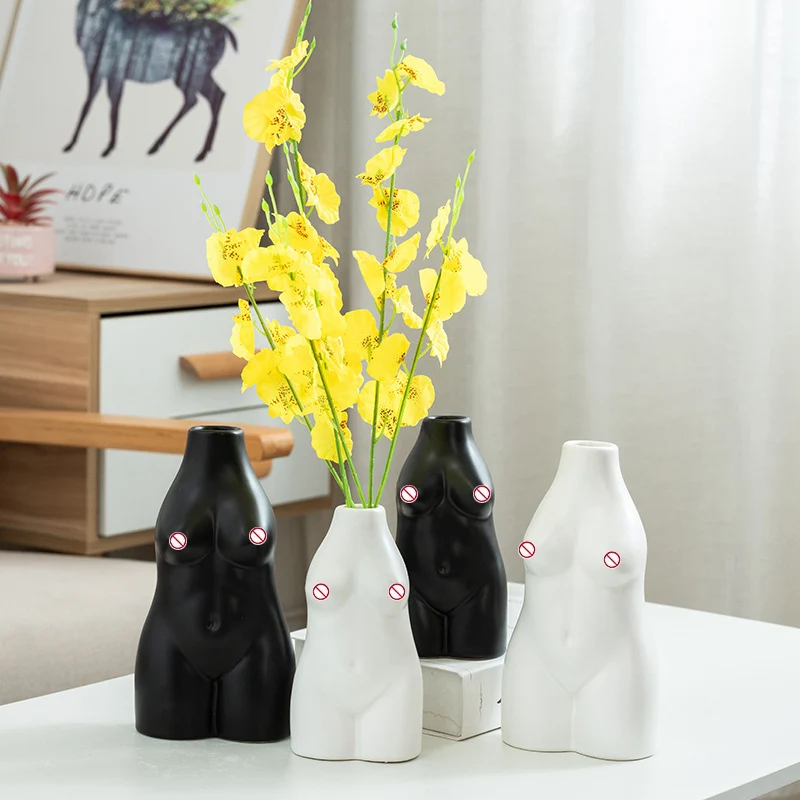 

High Quality Wholesale Custom Ceramic Body Vase Nordic Women Statues Human Body Vase Home Decor Flowers Candle for living room