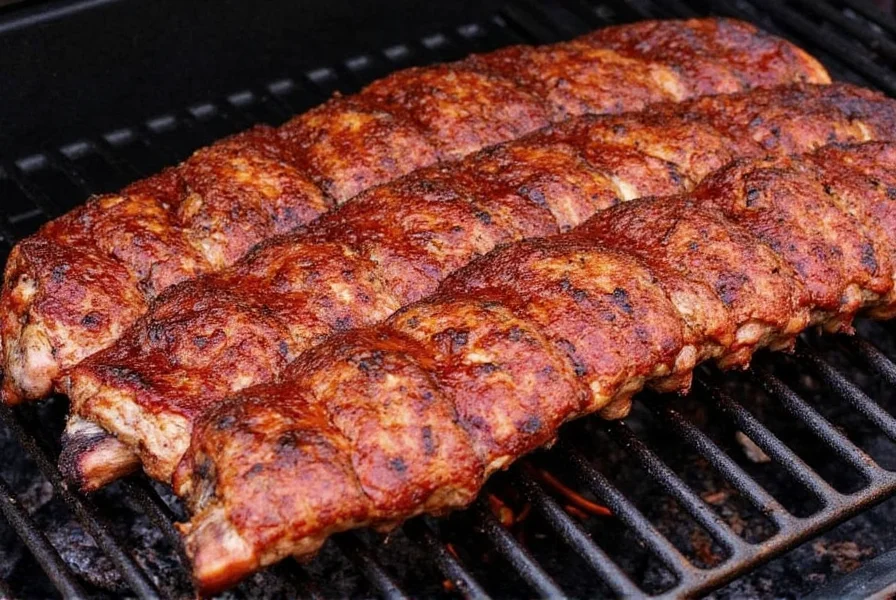 Plated St. Louis ribs with sauce