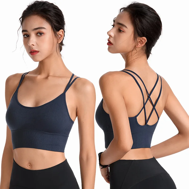 

Custom Logo XXL crop top Bralettes Padded Soft Camisole strappy bra Cross Back Seamless bra top for women, See pictures for details