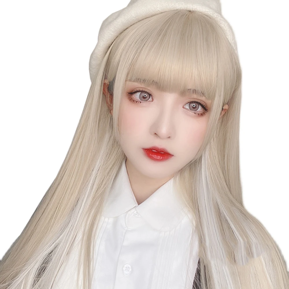

Beige Hair Wig White Behind Ear Natural Daily Lolita Sweet Cute Fluffy Grooming Face Harajuku Girls Cosplay Party Wigs, Pic showed