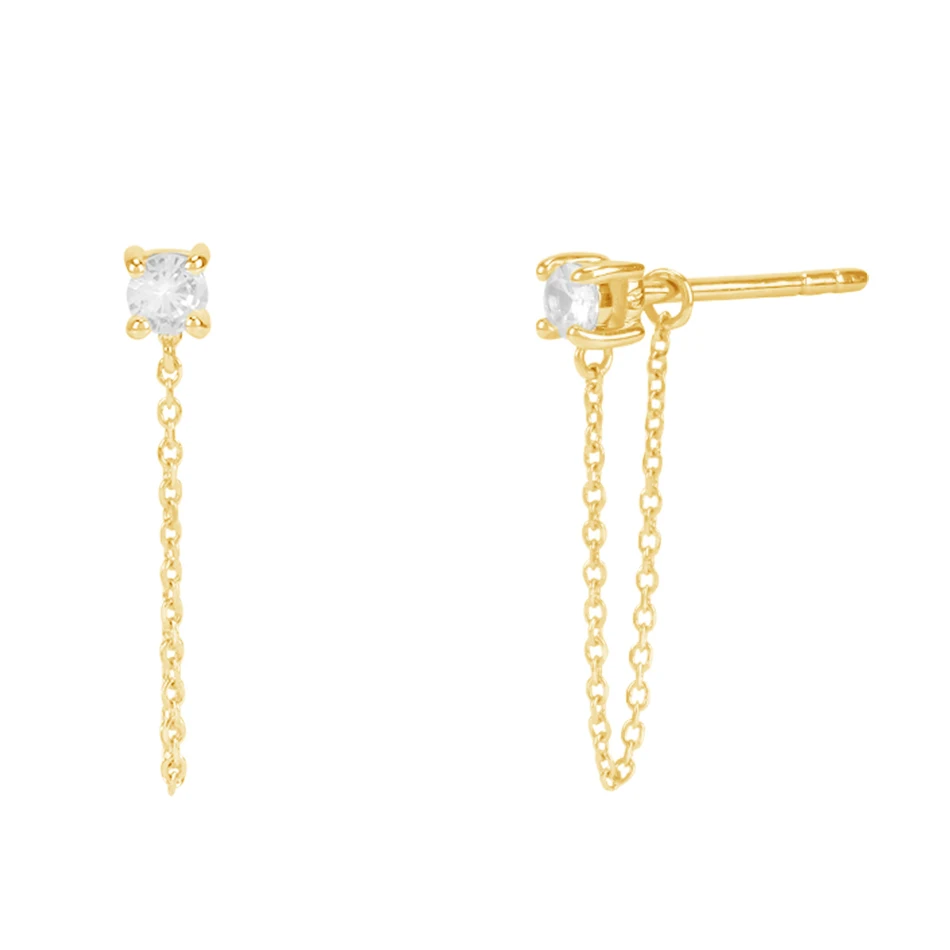 

women fashion jewelry 18k gold vermeil popular jewelry trendy 925 sterling silver chain dangle diamond stud earrings