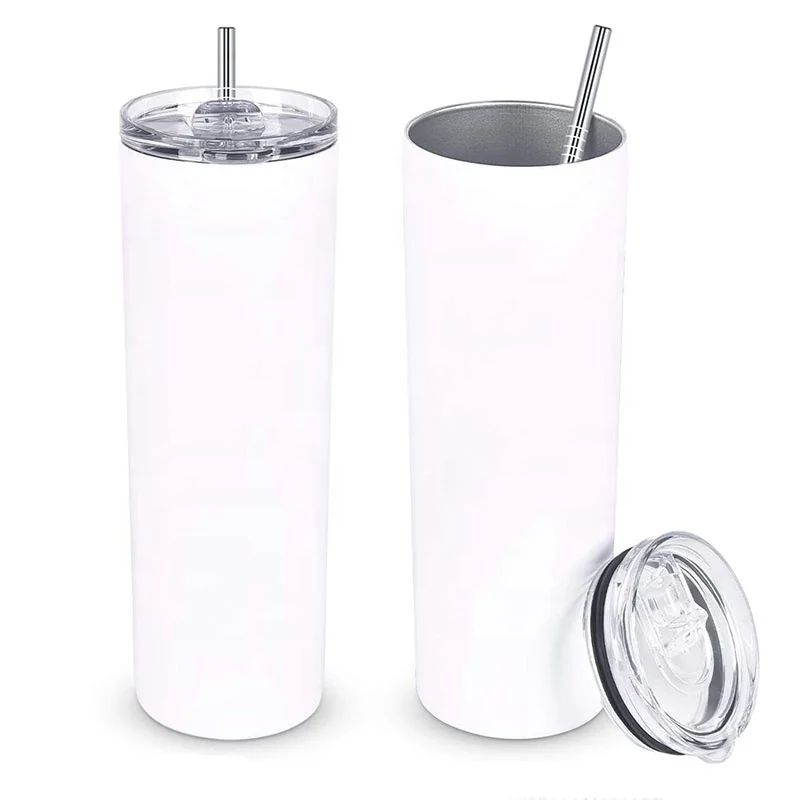 

20oz Skinny White Straight Sublimation Blanks Stainless Steel Tumblers With Metal Straws DIY Double walled 600ml White Tumbler, Blue, black, pink, gold, silver, white, purple, green, orange
