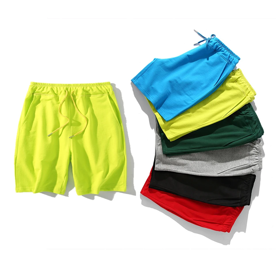 

Custom Logo 100% Cotton Blank Men's Shorts Men Casual GYM Shorts Mens Streetwear Knitted Plain Sport Track Short with Pocket, As above show
