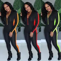 

Fall Autumn Winter Women Jumpsuits Full Sleeve Patchwork Sexy Zipper Rompers Night Club Party Outfits One Piece Skinny