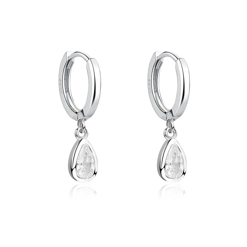 

women simple silver jewelry 925 sterling oval drop zircon hoop earring jewelry