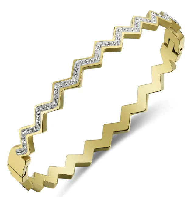 

Japanese and Korean hot-selling simple temperament wild net celebrity explosion full diamond wave bracelet, Golden