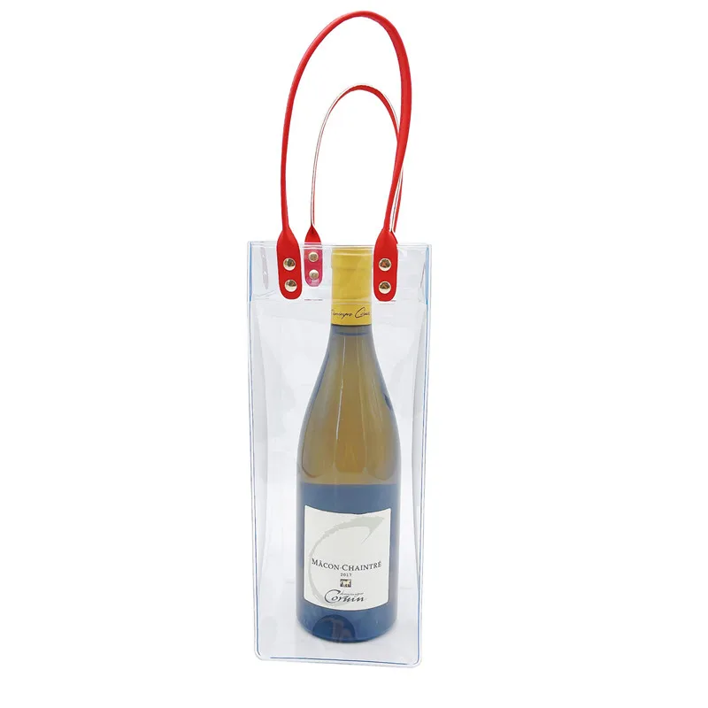 

New designed leather handled TPU PVC chilling jute wine cooler bag for promotional gift, Clear or customized