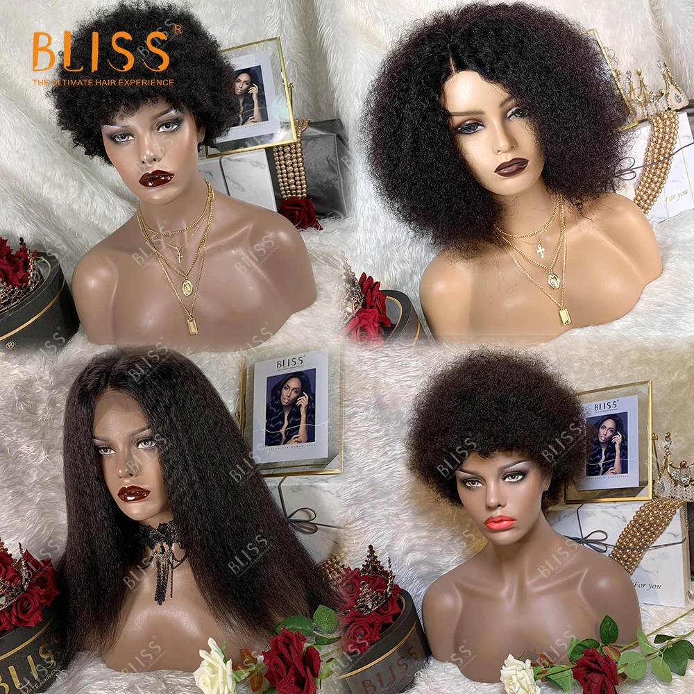 

Bliss Free Shipping 4x4 Lace Closure Human Hair Wigs Short Afro Kinky Wigs For Black Women Ship from CA IN STOCKS