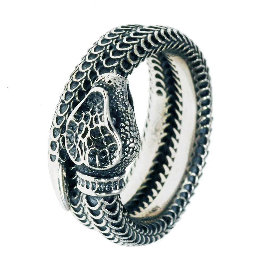 

Men's Snake Ring Vintage Elegant Index Finger Snake-Shaped 925 Sterling Silver Mens Ring Retro Punk Animal Jewelry