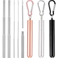 

3 Packs Rose Gold Portable Reusable Drinking Straws Telescopic Stainless Steel Metal Straw with Carrying Case and Keychain