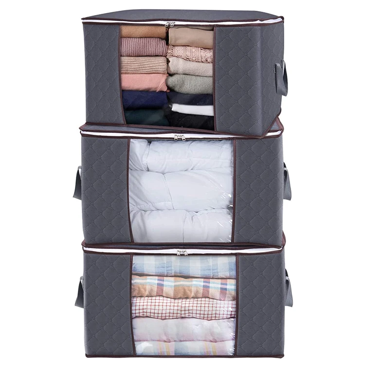 

2021 New bedroom organizer 3 Pack Reinforced Handle Large Capacity Clothes quilt Foldable Storage Bag Organizer, Accepted customized