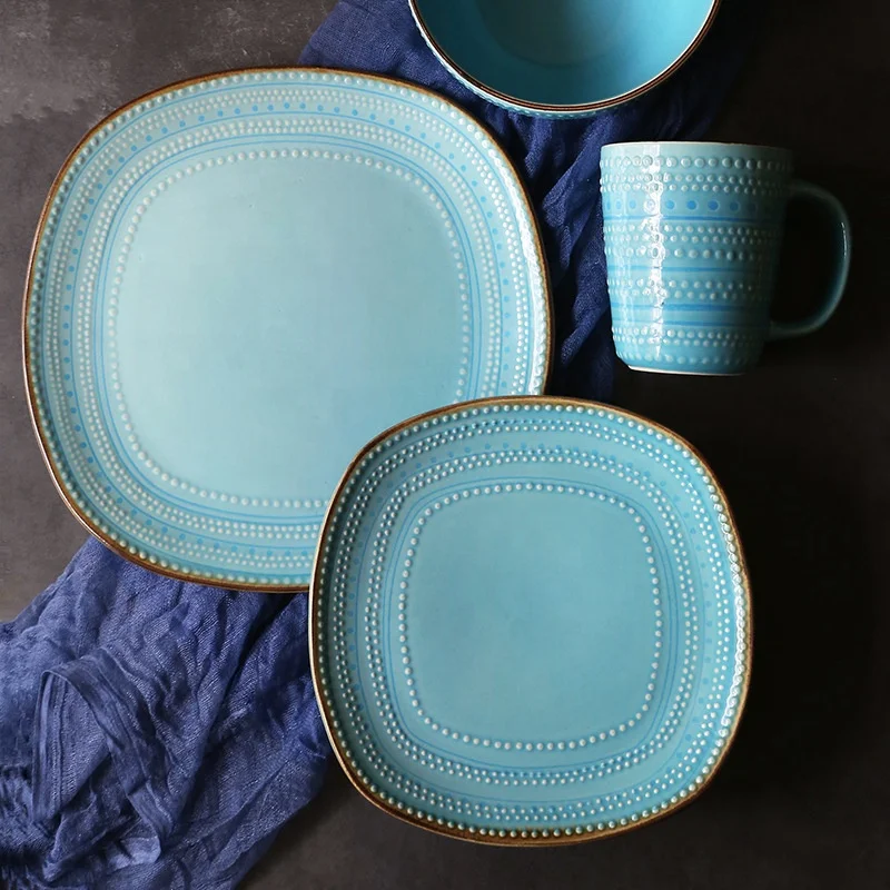 

Salad Pasta Tray Home Gift Dinner Set Custom Wedding Plates Ceramic Dish Plate Porcelain Tableware dinner set for pakistan, Blue