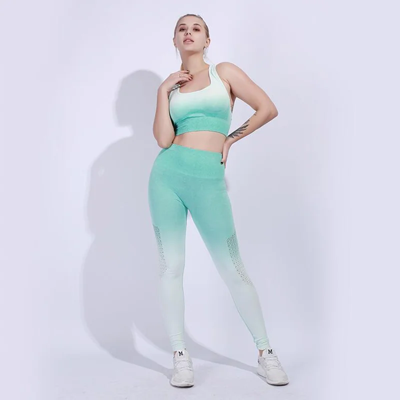 

Hot Sale Women Seamless Quick Drying Yoga Top Bra Suit High Waist Tight Stretch Fitness Sports Long Pant Two Piece Set, As picture