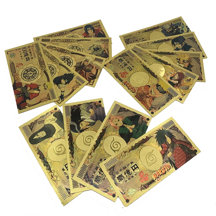 

14types Japanese Anime Namikaze Sasuke NARUTO- Yen cards playing Manga Gold Banknote prop money for Collection